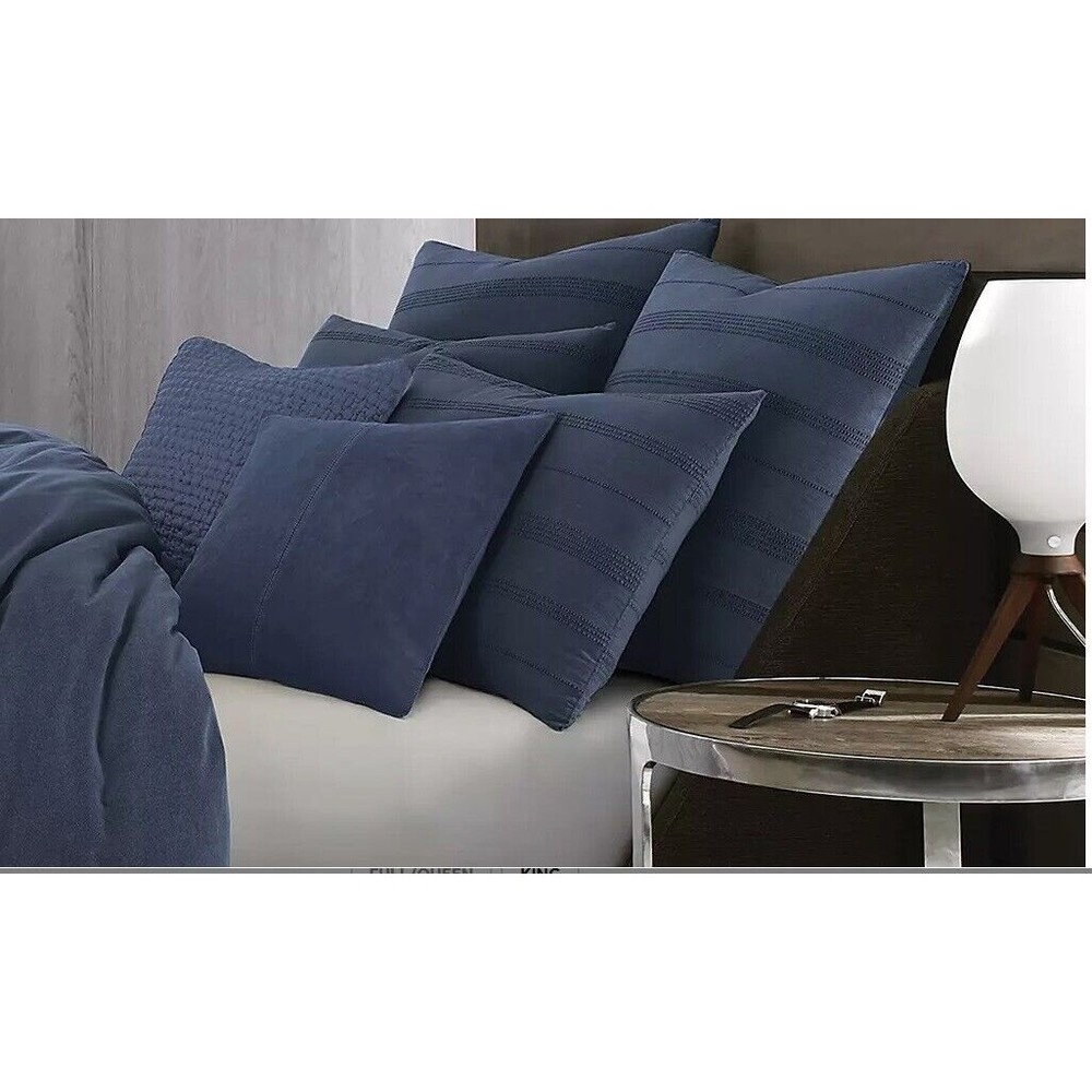 Kenneth Cole Thompson SUEDE LEATHER Square Throw Pillow BLUE NEW
